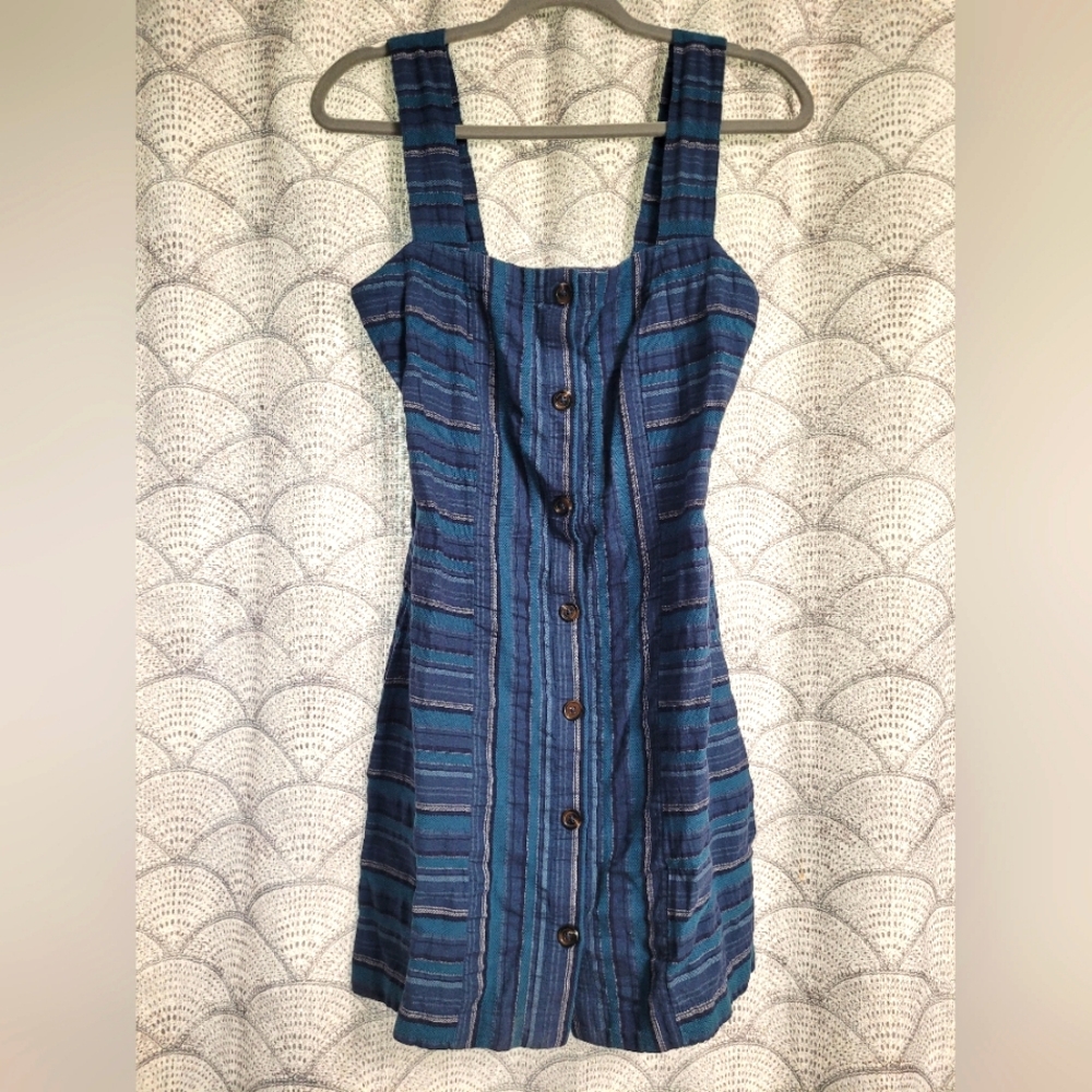 Roxy Cute Blue Stripe Button up Dress with Pockets Size Small/Petite